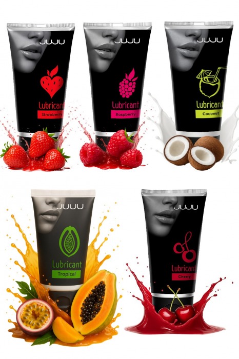 Набор из 5 съедобных лубрикантов JUJU (клубника, малина, тропические фрукты, вишня, кокос) - JuJu - купить с доставкой в Архангельске