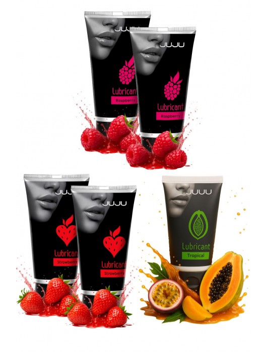 Набор из 5 съедобных лубрикантов JUJU (клубника х 2, малина х 2, тропические фрукты) - JuJu - купить с доставкой в Архангельске