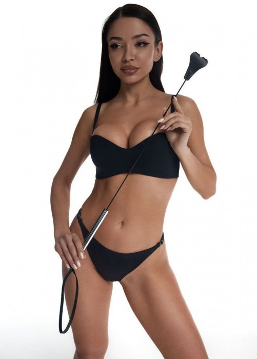 Стек с черным кожаным наконечником в виде сердца и металлической ручкой - 67 см. - Crazy Handmade - купить с доставкой в Архангельске