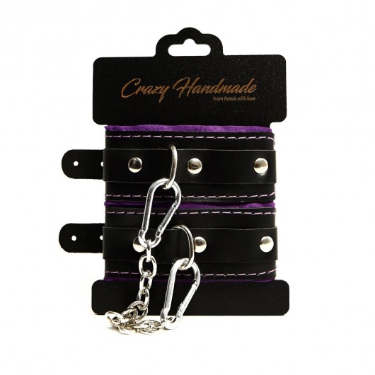 Черно-фиолетовые скругленные наручники с мягкой подкладкой - Crazy Handmade - купить с доставкой в Архангельске