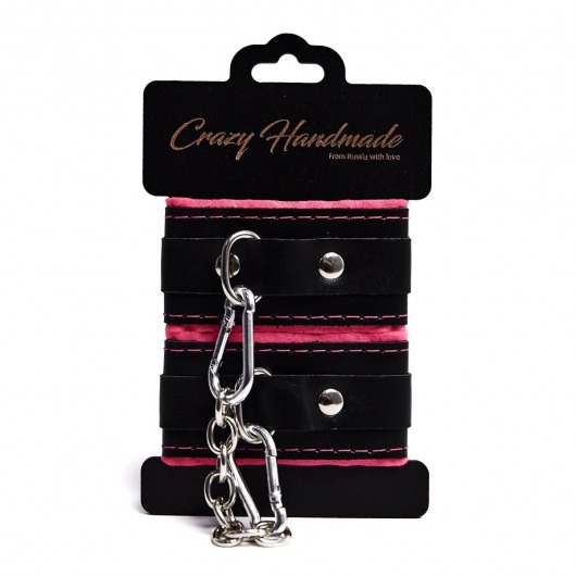 Черно-розовые скругленные наручники с мягкой подкладкой - Crazy Handmade - купить с доставкой в Архангельске