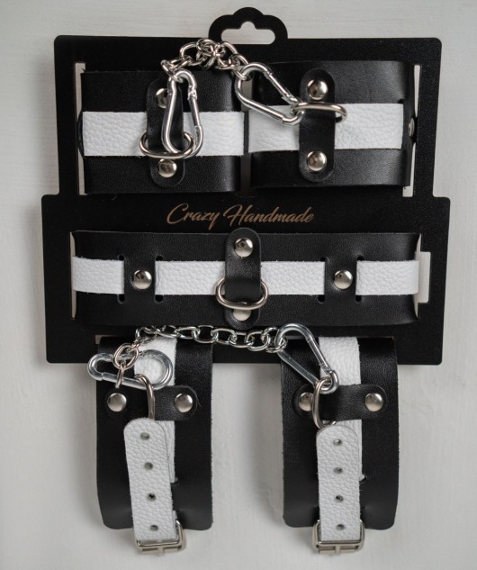 Набор фиксаторов из черной и белой натуральной кожи - Crazy Handmade - купить с доставкой в Архангельске