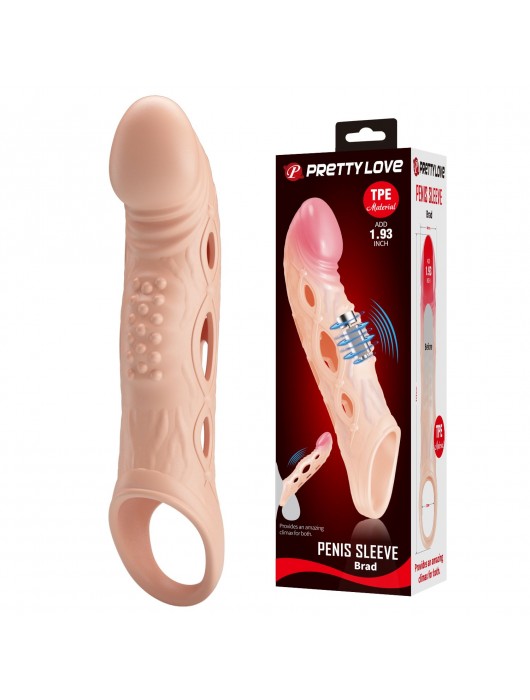 Телесная удлиняющая насадка с рельефом и вибрацией Brad - 21,3 см. - Baile - в Архангельске купить с доставкой