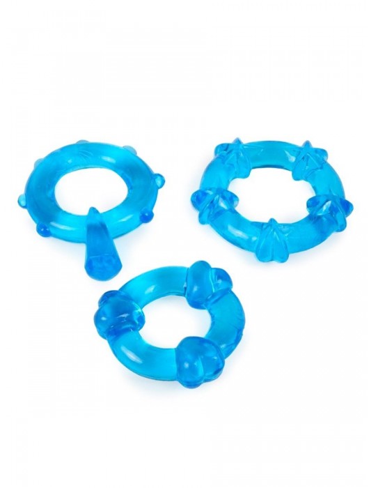 Набор из 3 синих эрекционных колец с различным рельефом - Erowoman-Eroman - в Архангельске купить с доставкой