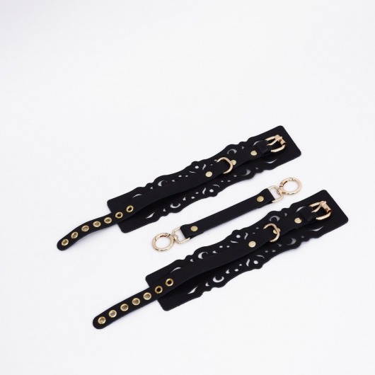 Черный кожаные оковы с узорами и золотистой фурнитурой - Crazy Handmade - купить с доставкой в Архангельске