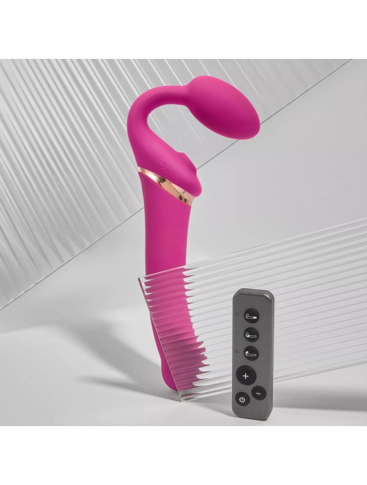 Ярко-розовый безремневой страпон Multi Orgasm Bendable Strap-On size XL с клиторальной стимуляцией - Strap-on-me - купить с доставкой в Архангельске