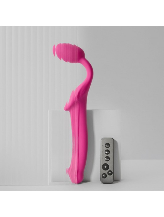 Ярко-розовый безремневой страпон Strap-on-me Vibrating Bendable Strap-On size XL - Strap-on-me - купить с доставкой в Архангельске