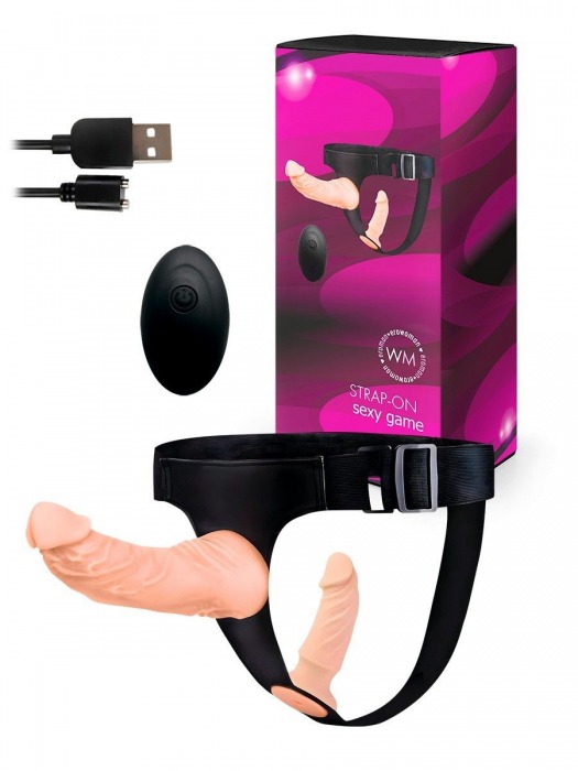 Женский страпон с 2 насадками, вибрацией и пультом ДУ - Erowoman-Eroman - купить с доставкой в Архангельске