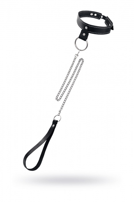 Черный узкий однослойный ошейник с серебристым поводком-цепочкой - Pecado - купить с доставкой в Архангельске