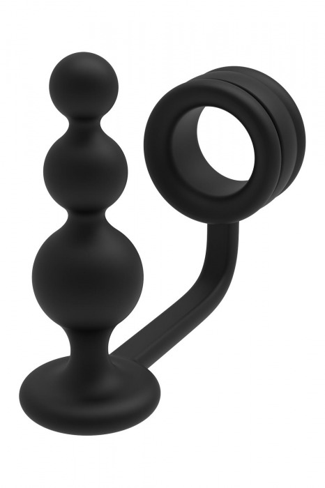 Черное эрекционное кольцо с анальной елочкой Cockring With Beaded Anal Plug - Dream Toys - в Архангельске купить с доставкой