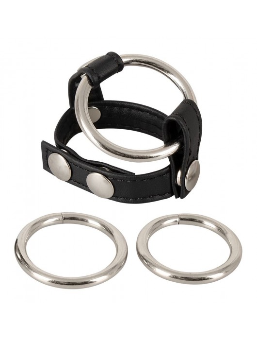 Подхват для мошонки с 3 съемными эрекционными кольцами Leder-Riemen - Orion - в Архангельске купить с доставкой