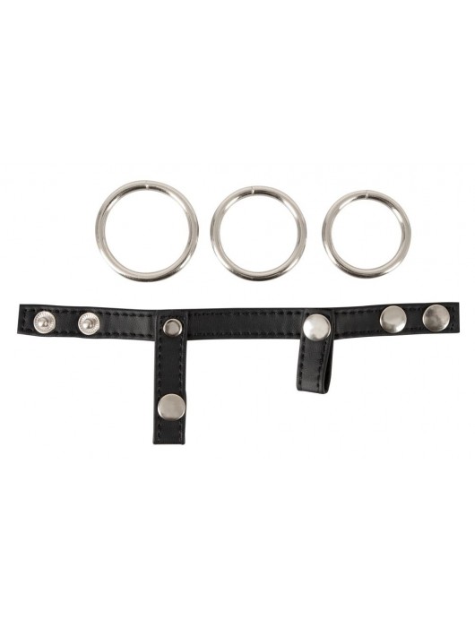 Подхват для мошонки с 3 съемными эрекционными кольцами Leder-Riemen - Orion - в Архангельске купить с доставкой