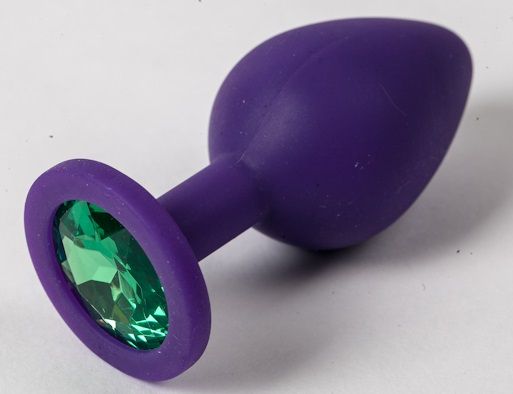 Фиолетовая силиконовая пробка с зеленым кристаллом - 9,5 см. - 4sexdreaM - купить с доставкой в Архангельске