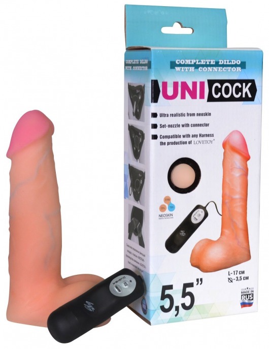Фаллическая насадка Харнесс UNICOCK 5,5  с вибрацией - 17 см. - LOVETOY (А-Полимер) - купить с доставкой в Архангельске