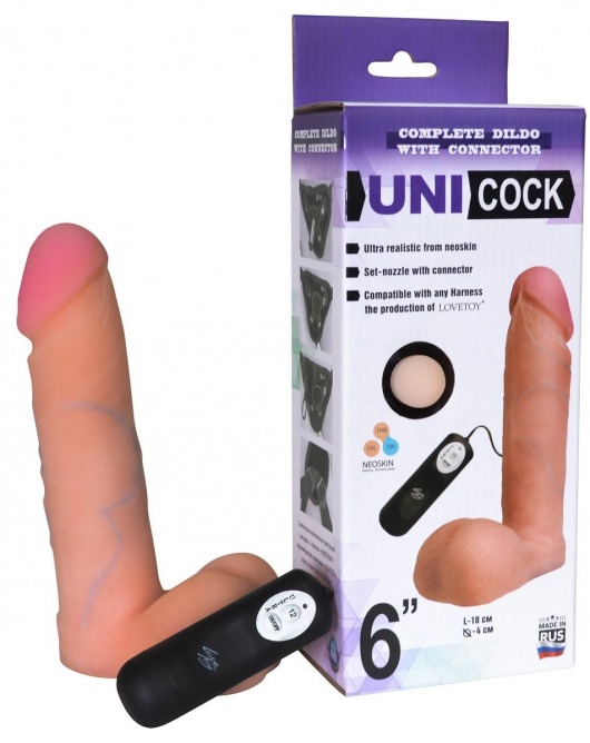 Фаллическая насадка Харнесс UNICOCK 6  с вибрацией - 18 см. - LOVETOY (А-Полимер) - купить с доставкой в Архангельске