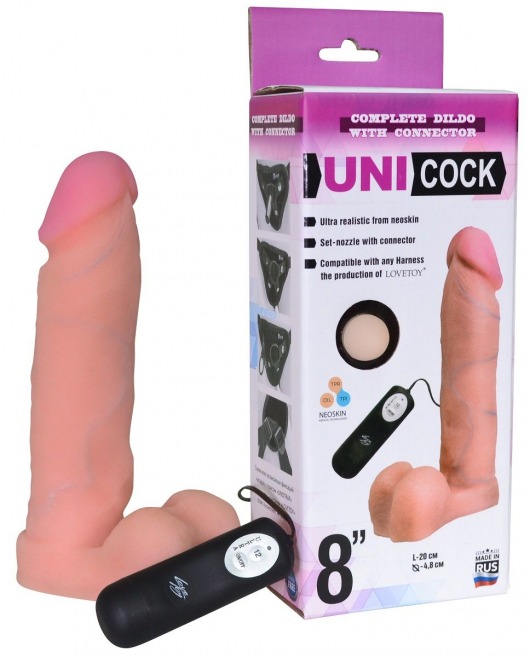 Фаллическая насадка Харнесс UNICOCK 8  с вибрацией - 20 см. - LOVETOY (А-Полимер) - купить с доставкой в Архангельске