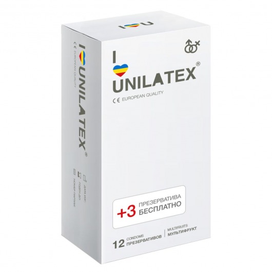 Разноцветные ароматизированные презервативы Unilatex Multifruit  - 12 шт. + 3 шт. в подарок - Unilatex - купить с доставкой в Архангельске
