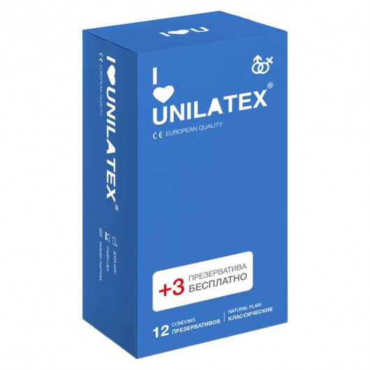 Классические презервативы Unilatex Natural Plain - 12 шт. + 3 шт. в подарок - Unilatex - купить с доставкой в Архангельске