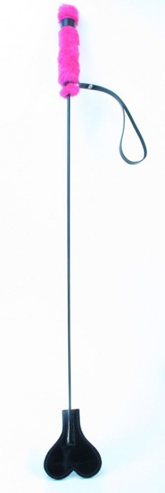 Лаковый стек с розовой меховой ручкой - 64 см. - БДСМ Арсенал - купить с доставкой в Архангельске