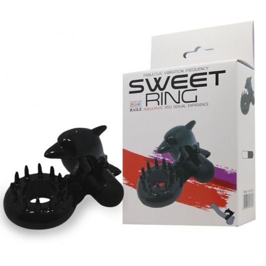 Чёрное эрекционное виброкольцо Sweet Ring с дельфинчиком - Baile - в Архангельске купить с доставкой