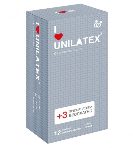 Презервативы с точками Unilatex Dotted - 12 шт. + 3 шт. в подарок - Unilatex - купить с доставкой в Архангельске