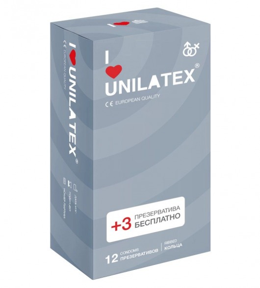 Презервативы с рёбрами Unilatex Ribbed - 12 шт. + 3 шт. в подарок - Unilatex - купить с доставкой в Архангельске