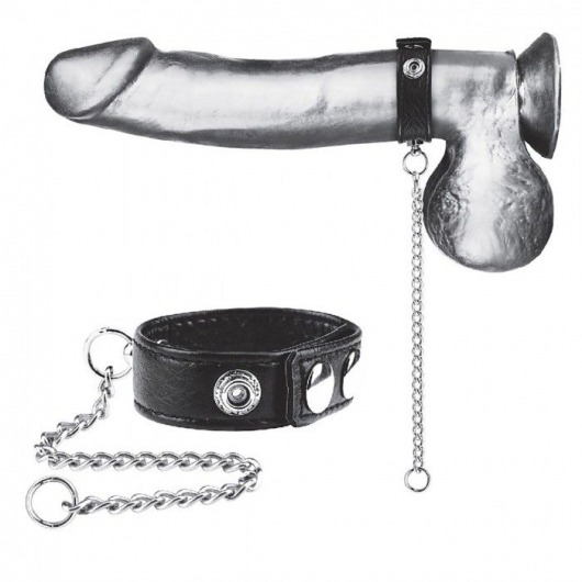 Утяжка на пенис с поводком Snap Cock Ring With 12  Leash - BlueLine - купить с доставкой в Архангельске