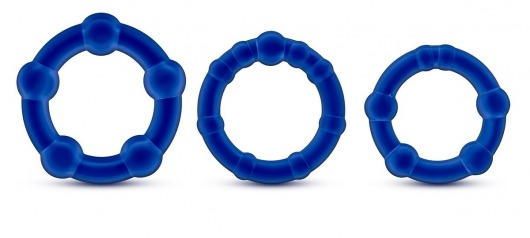 Набор из 3 синих эрекционных колец Stay Hard Beaded Cockrings - Blush Novelties - в Архангельске купить с доставкой