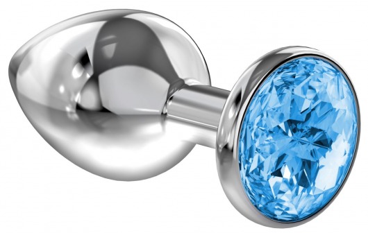 Большая серебристая анальная пробка Diamond Light blue Sparkle Large с голубым кристаллом - 8 см. - Lola Games - купить с доставкой в Архангельске