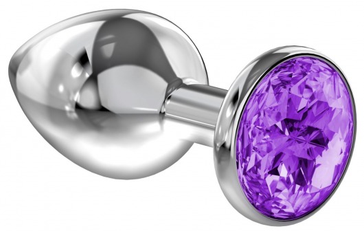 Большая серебристая анальная пробка Diamond Purple Sparkle Large с фиолетовым кристаллом - 8 см. - Lola Games - купить с доставкой в Архангельске
