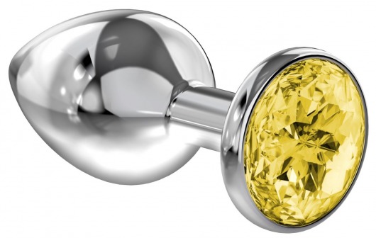 Большая серебристая анальная пробка Diamond Yellow Sparkle Large с жёлтым кристаллом - 8 см. - Lola Games - купить с доставкой в Архангельске