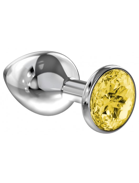 Малая серебристая анальная пробка Diamond Yellow Sparkle Small с жёлтым кристаллом - 7 см. - Lola Games - купить с доставкой в Архангельске