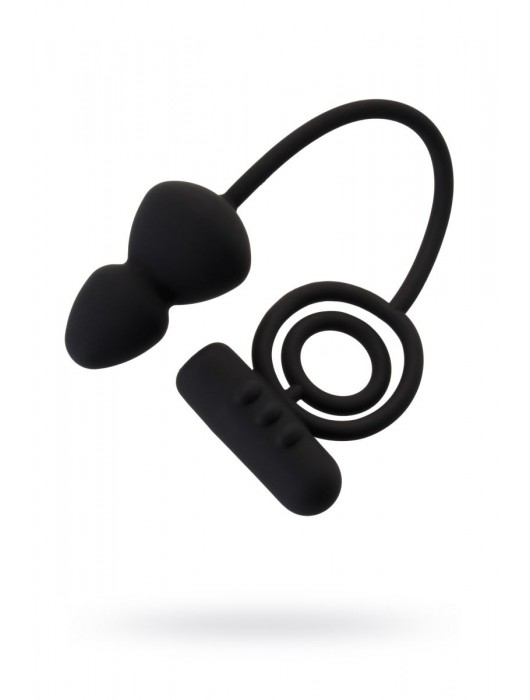 Чёрное эрекционное кольцо с вибростимулятором и анальным хвостом - Erotist Adult Toys - в Архангельске купить с доставкой