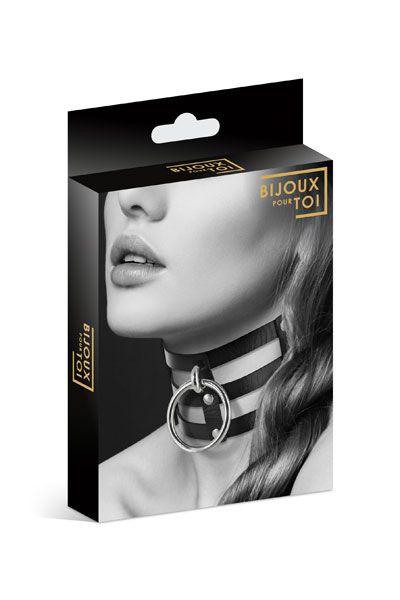 Чёрный тройной чокер с большим кольцом - Bijoux Pour Toi - купить с доставкой в Архангельске