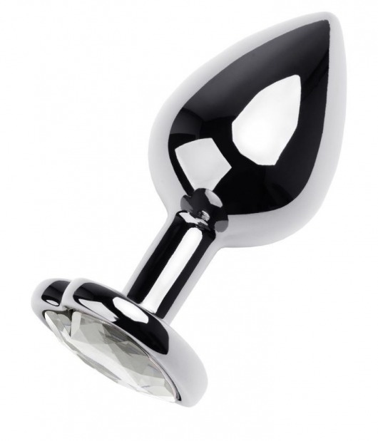 Серебристая анальная пробка с прозрачным кристаллом-сердцем - 8 см. - ToyFa - купить с доставкой в Архангельске