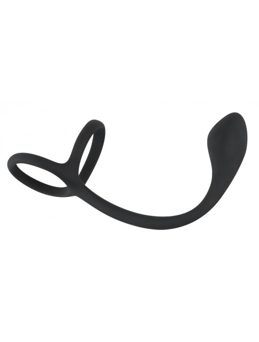 Эрекционное кольцо с утяжкой на мошонку и анальным плаг Black Velvets - Orion - в Архангельске купить с доставкой