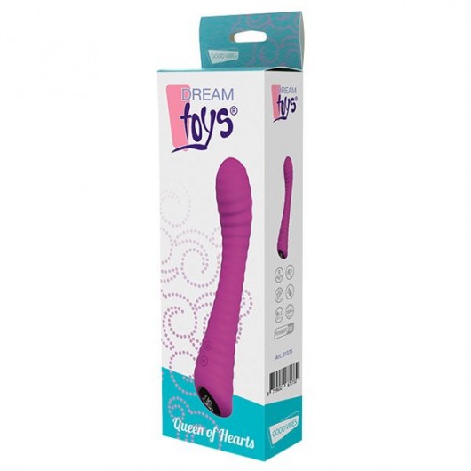 Фиолетовый перезаряжаемый вибратор с ребрышками QUEEN OF HEARTS - 15 см. - Dream Toys